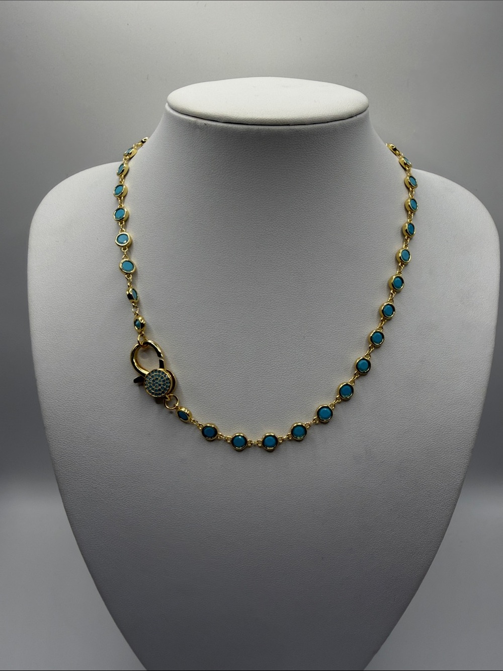 179. Diamond by the Yard Gold Turquoise Station Necklace 18”